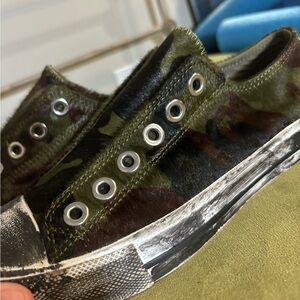 6 Naughty monkey womens camo army green pony hair tennis shoes sneakers slip on